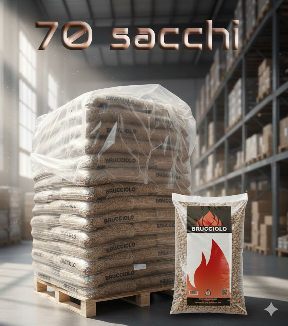 Pellet di legno BRUCCIOLO Abete A1 – Bancale 70 sacchi da 15 kg – Certificazione ENplus A1 – Made in Italy - immagine 2