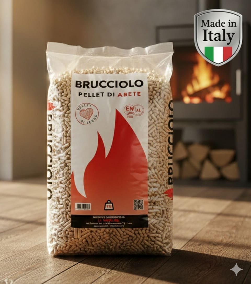 Pellet di legno BRUCCIOLO Abete A1 – Bancale 70 sacchi da 15 kg – Certificazione ENplus A1 – Made in Italy