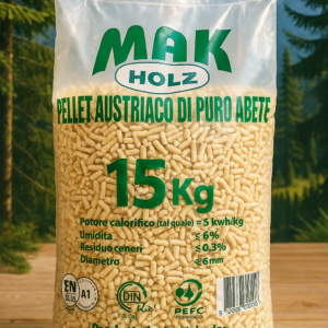 Pellet MAK HOLZ Abete A1 ENplus – Bancale 72 Sacchi da 15 kg – Alta resa calorica