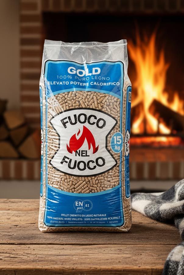Pellet FUOCO NEL FUOCO GOLD Faggio ENplus A1 – Bancale 72 sacchi da 15 kg – Origine Slovenia, Prodotto in Croazia